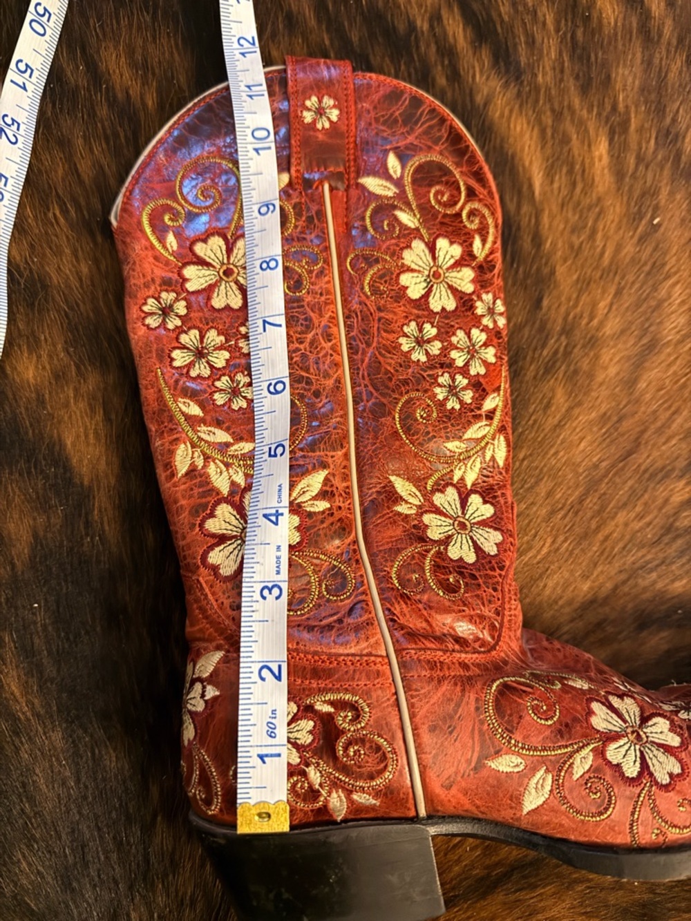 Shyanne Leather Red ish/Rosey Floral Embroidered Cowgirl Heeled Boots - Picture 12 of 12